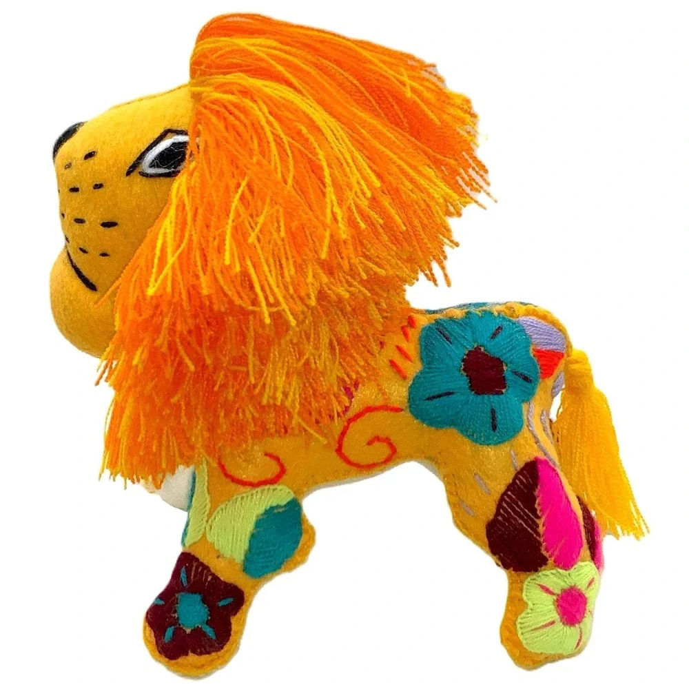 Vtg Handmade Lion Felt Yarn Plush 1974 Souvenir Bright Multicolor Needlework